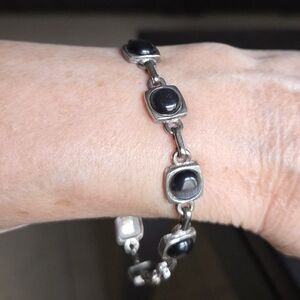Vintage Silver and Navy Blue Linked Bracelet